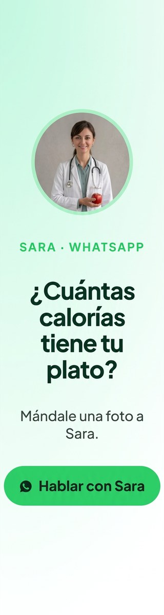 Sara, nutricionista en WhatsApp: ¿Cuántas calorías tiene tu plato? Mándale una foto a Sara. Hablar con Sara