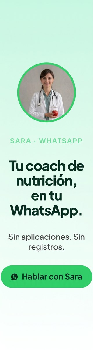 Sara, tu coach de nutrición en tu WhatsApp. Sin aplicaciones. Sin registros. Hablar con Sara