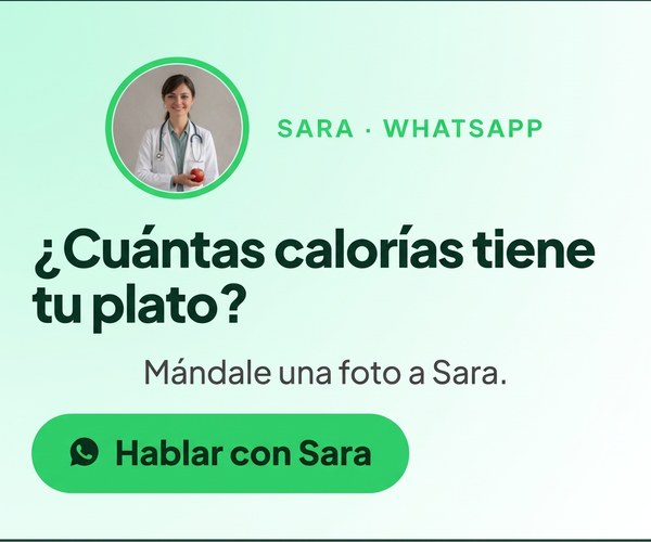Sara, nutricionista en WhatsApp: ¿Cuántas calorías tiene tu plato? Mándale una foto a Sara. Hablar con Sara