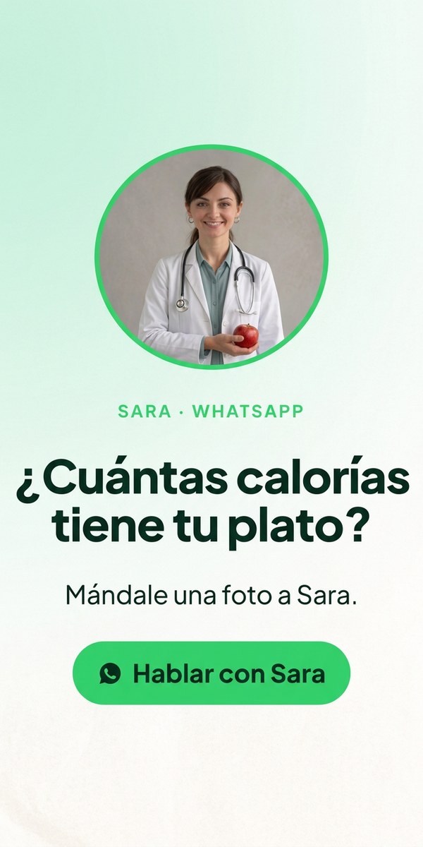 Sara, nutricionista en WhatsApp: ¿Cuántas calorías tiene tu plato? Mándale una foto a Sara. Hablar con Sara